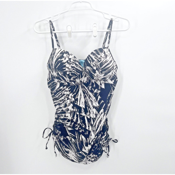 Spanx Love Your Assets Push Up Black White Tankini Swim Suit Top Womens Large - Picture 2 of 7